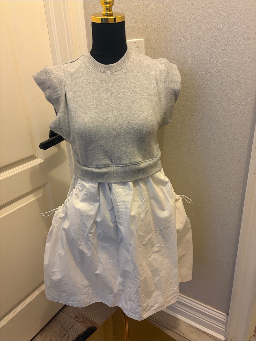 Anthropologie Daily Practice Sleeveless Grey & White Two-Tone Dress NWT Size XXS